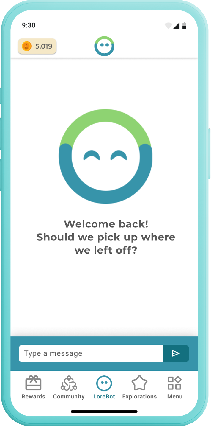 Lore mobile app mockup